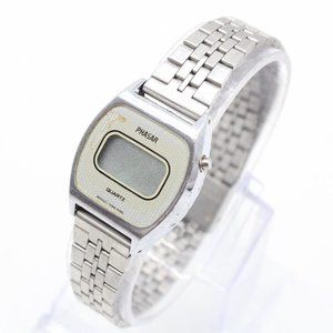 Vintage PHASAR Digital Watch Womens Silver Tone Stainless Steel Quartz 80s